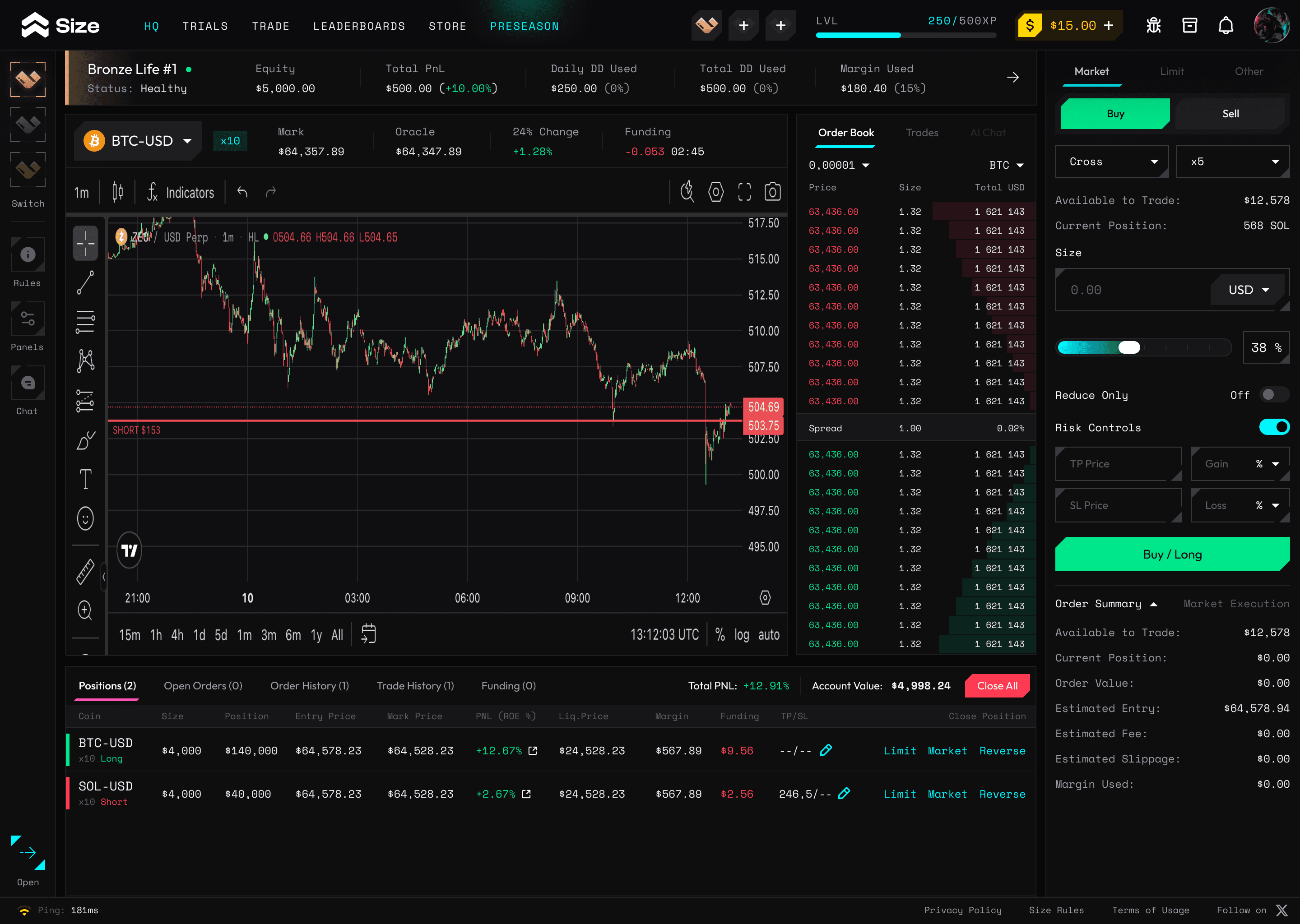 Size funded Life trading terminal